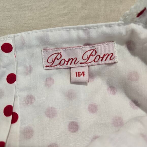 Pom Pom Red Polka Dot Dress Ruffles and Bows Girls Sz XL Girly - Picture 9 of 15